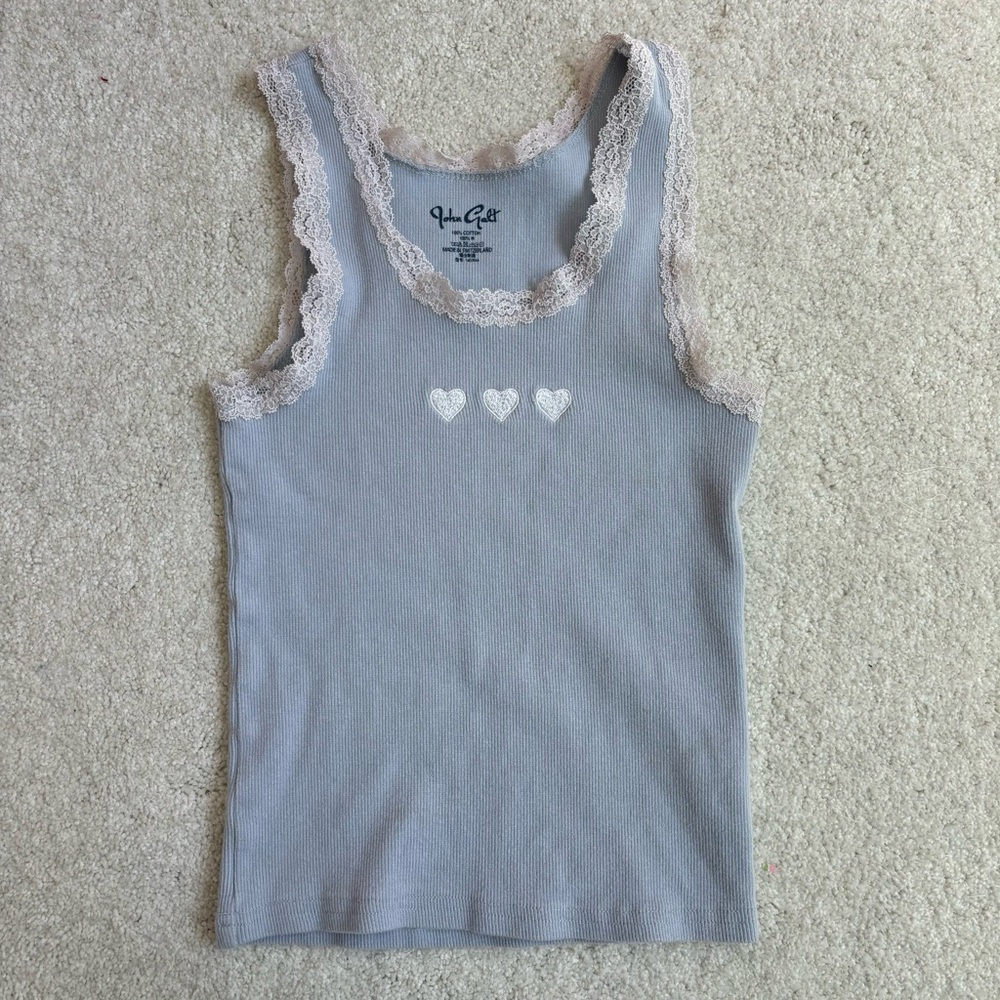 brandy melville john galt lace trim embroidered blue heart tank one size